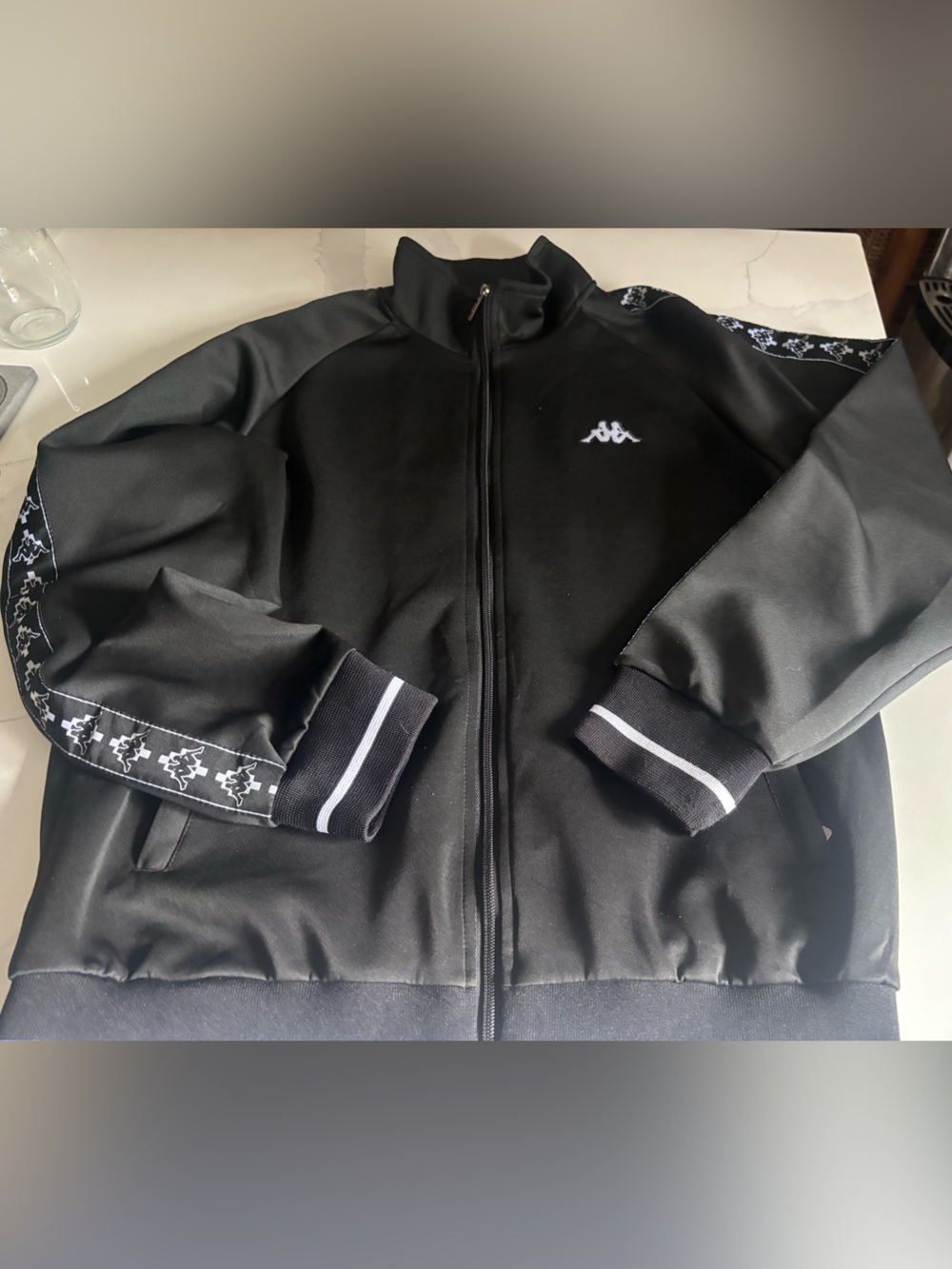 Kappa Black Zip-Up Track Jacket with Logo Tape